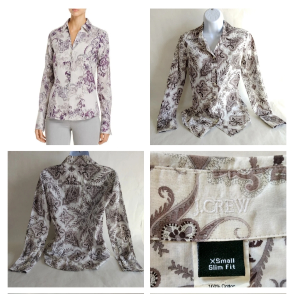 Women's J Crew Factory classic button-down shirt in cream  paisley, Size X-Small